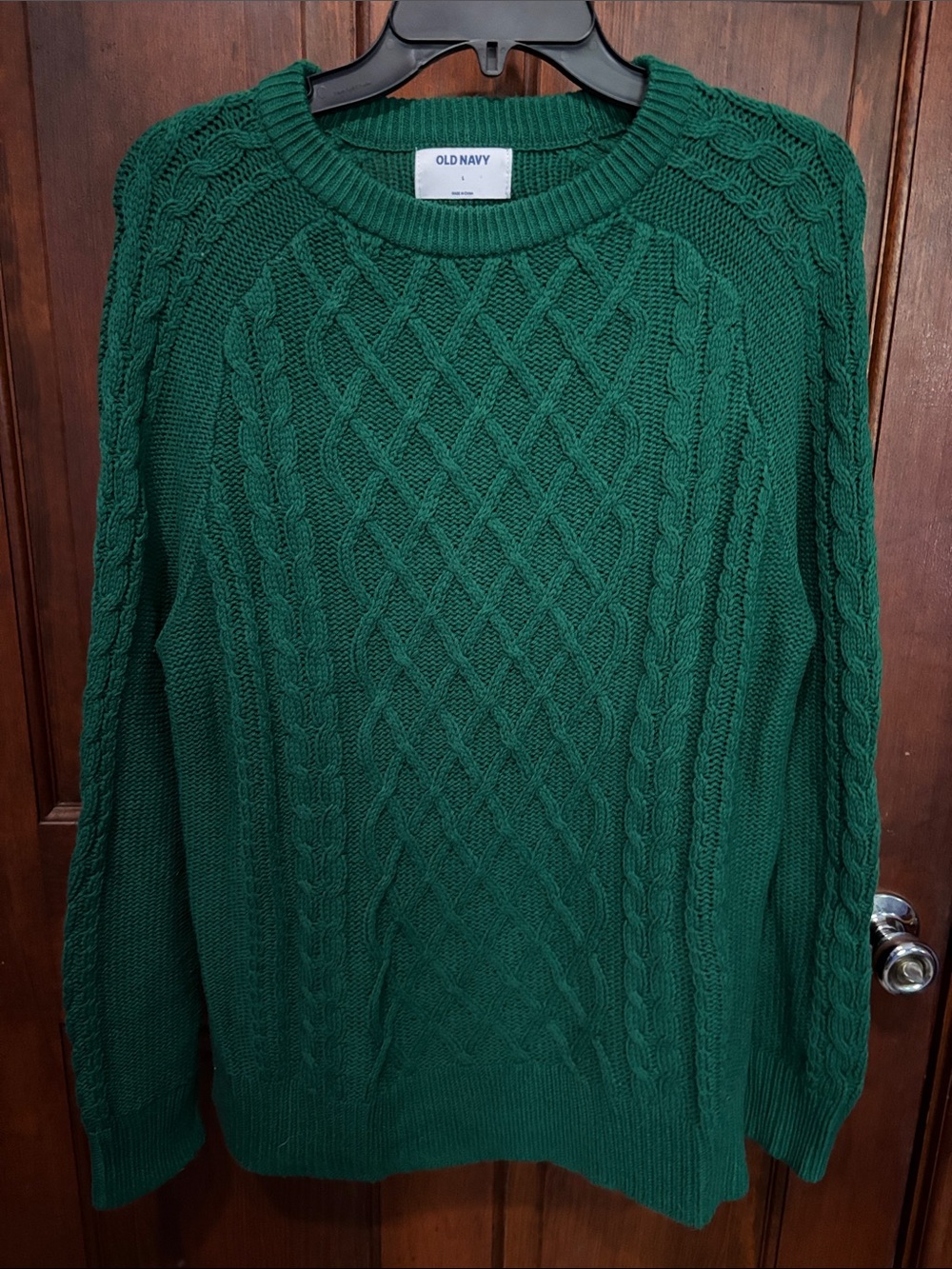 Old Navy Women's Forest Green Cable-Knit Crewneck Sweater